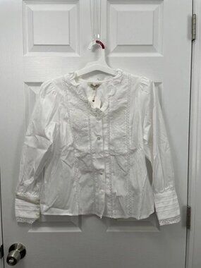 Simple Retro Women’s Faith Lace Patchwork V-neck Embroidered Blouse, XS